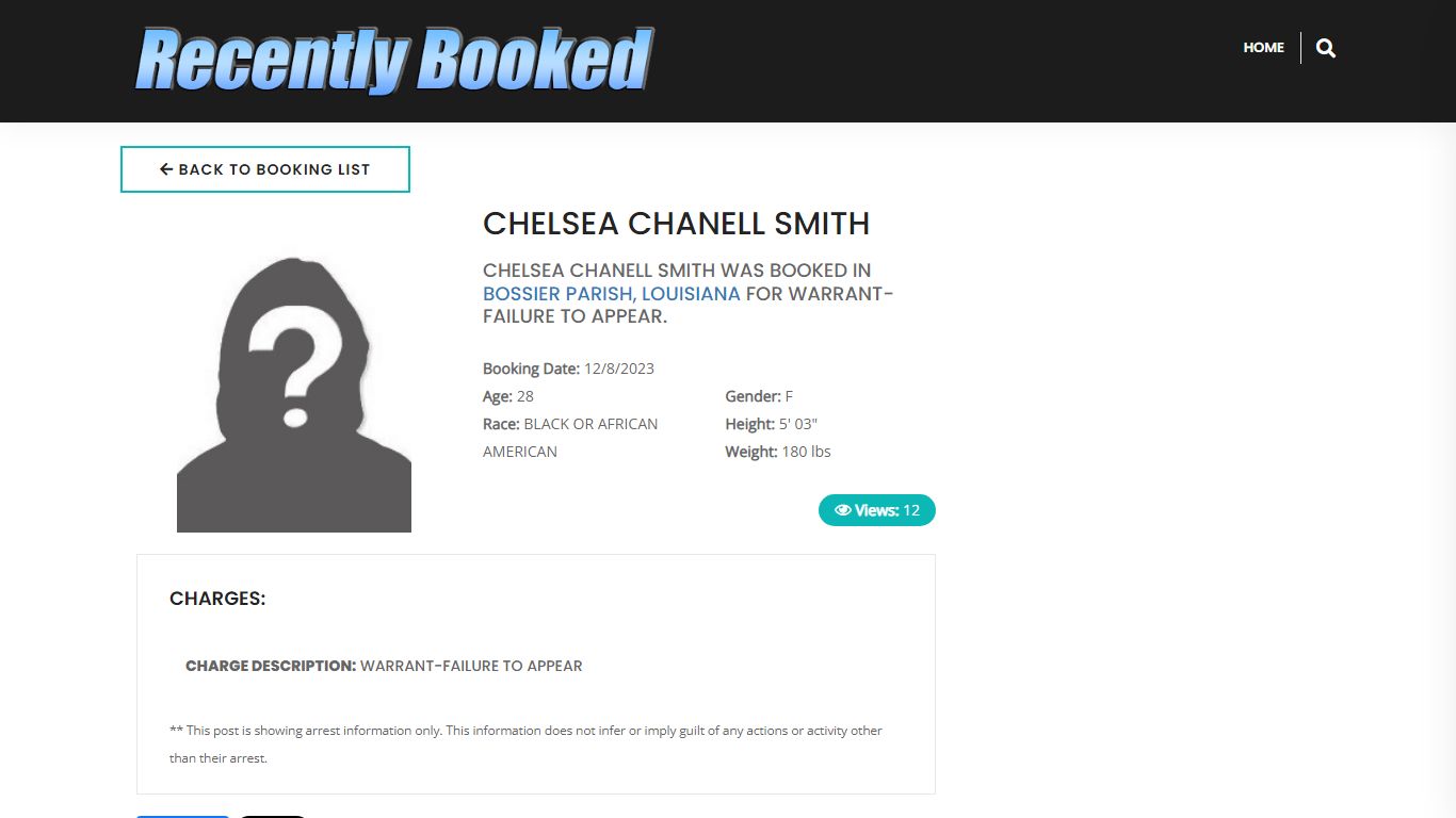 Recent Booking / Mugshot for CHELSEA CHANELL SMITH in Bossier Parish ...