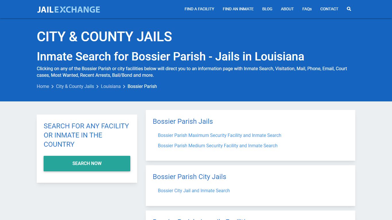 Bossier Parish Jail, LA Inmate Search, Information